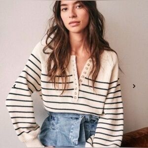 Sezane Leontine Sweater- Ecru/Navy Size L